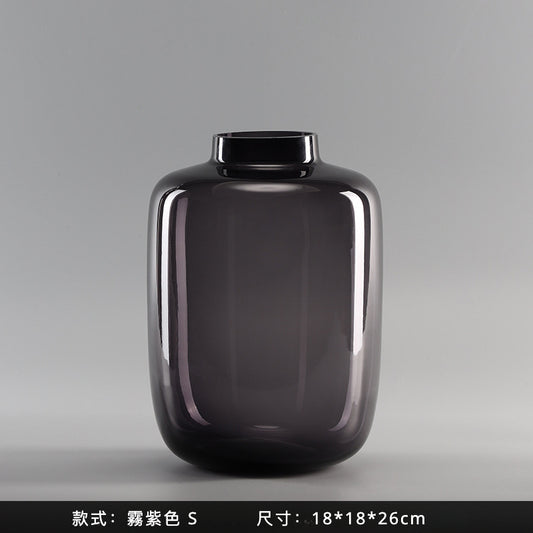 高級復古感 霧紫色圓口玻璃花器