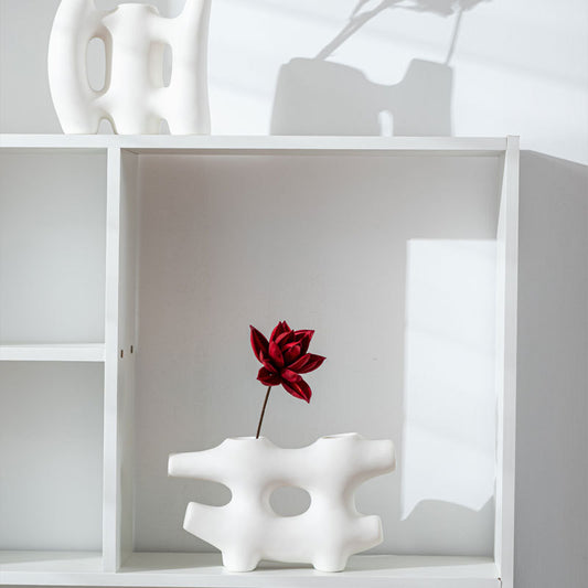 井與籬笆 白色陶瓷交叉線條花器擺件