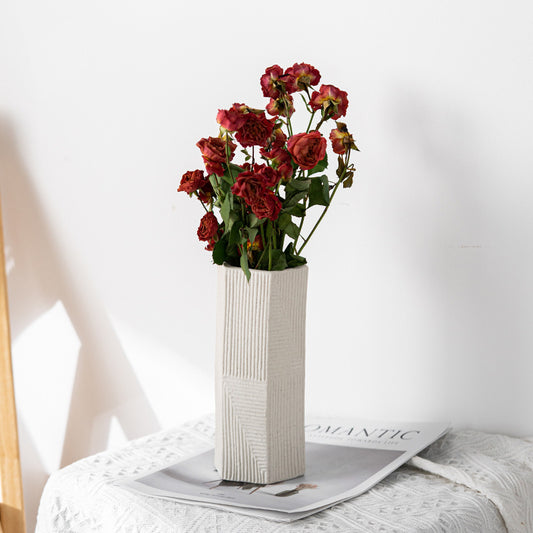 六角方筒線條長款陶瓷花瓶