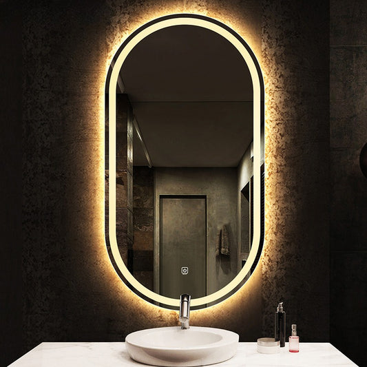 橢圓無框正面磨砂透光壁掛浴室智能燈鏡