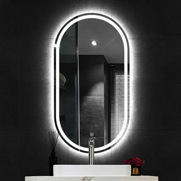 橢圓無框正面磨砂透光壁掛浴室智能燈鏡