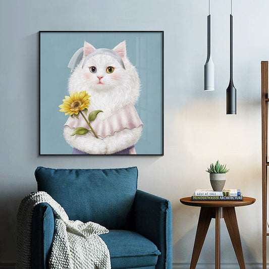 超萌造型富貴貓 手繪風牆壁掛畫