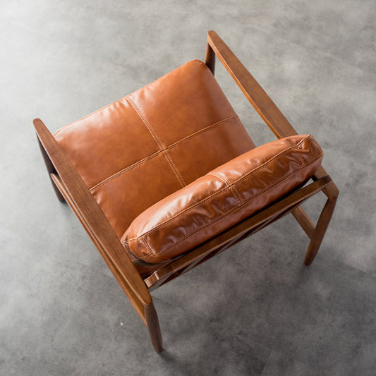 休閒系列 北歐梣木實木真皮單人閱讀沙發椅