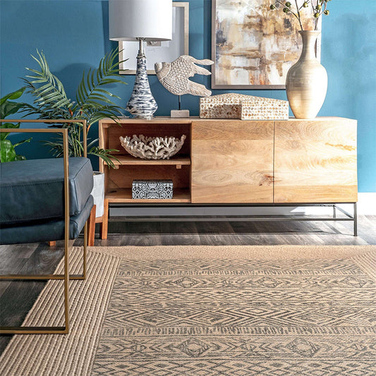 復古草編 手工黃麻印花地毯