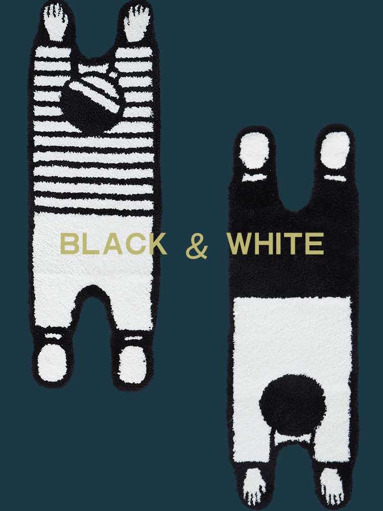 創意黑白人物 植絨防滑不規則地毯