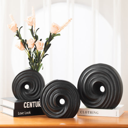 螺旋 陶瓷磨砂圓形花器 霧黑/陶白