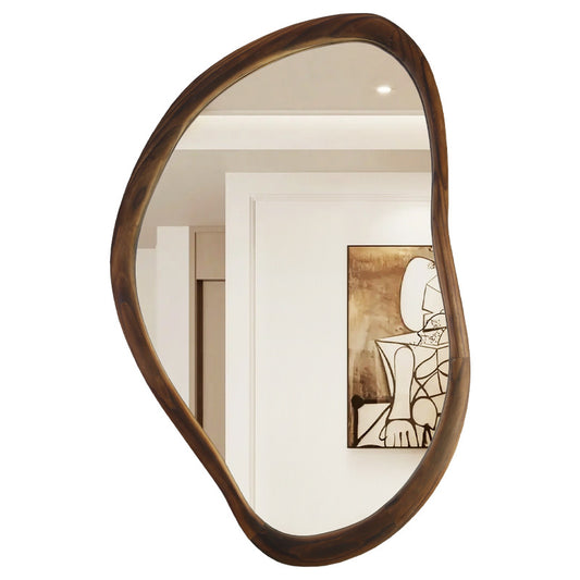 實木框碳化色不規則形牆壁掛鏡