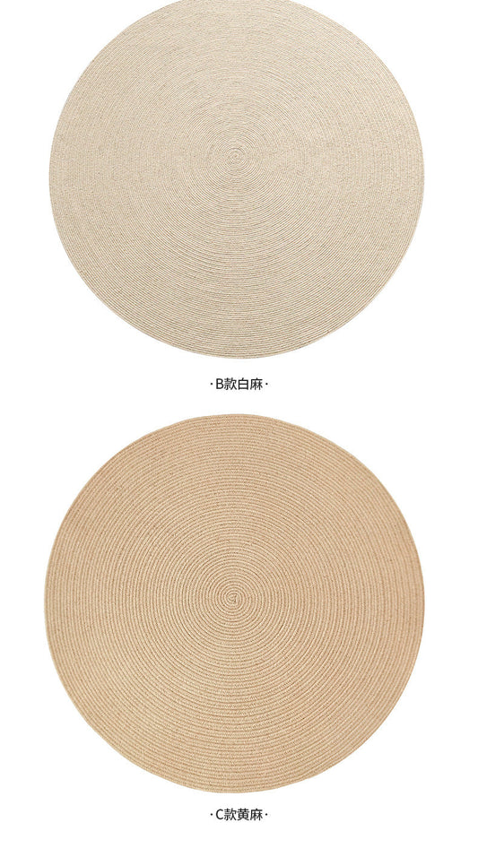 【現貨】復古原木風 白麻草編圓形地毯 150cm