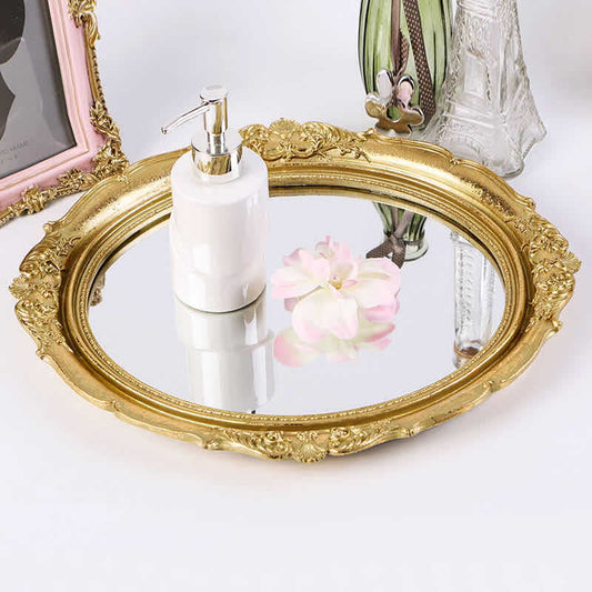 古典雕花 橢圓托盤兼橢圓鏡