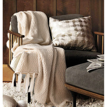 【現貨】純色流蘇針織百搭沙發毯裝飾毯 暖杏色 130*160cm
