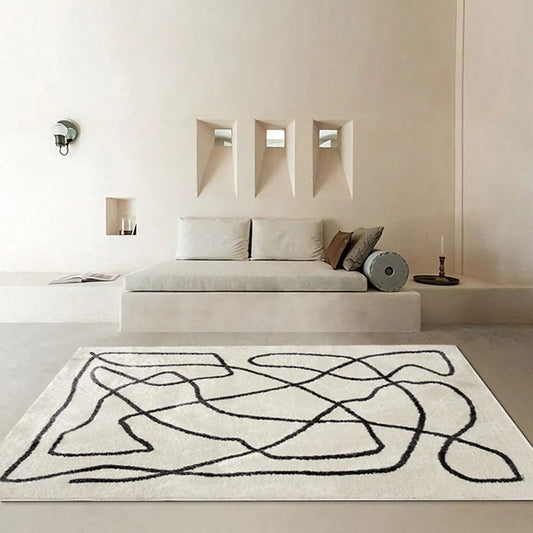 黑白線條 仿羊絨印花地毯