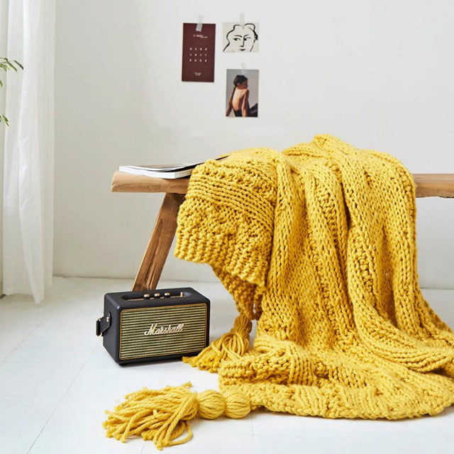 冰島毛手工棒針編織沙發毯 流蘇沙發毯 佈置客廳沙發巾推薦