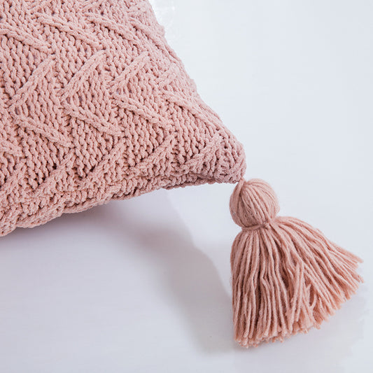 雪尼爾親膚系列 純色針織大流蘇絨球抱枕套 45x45cm 房間佈置客廳臥室裝潢 家居飾品