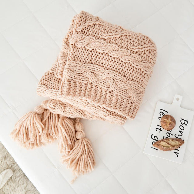 冰島毛手工棒針編織沙發毯 流蘇沙發毯 佈置客廳沙發巾推薦