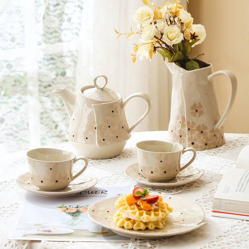 美好生活 暖心花朵陶瓷咖啡茶壺杯盤組