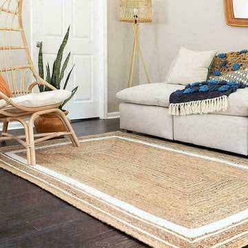 草編系列 手工編織天然黃麻雙色方框地毯