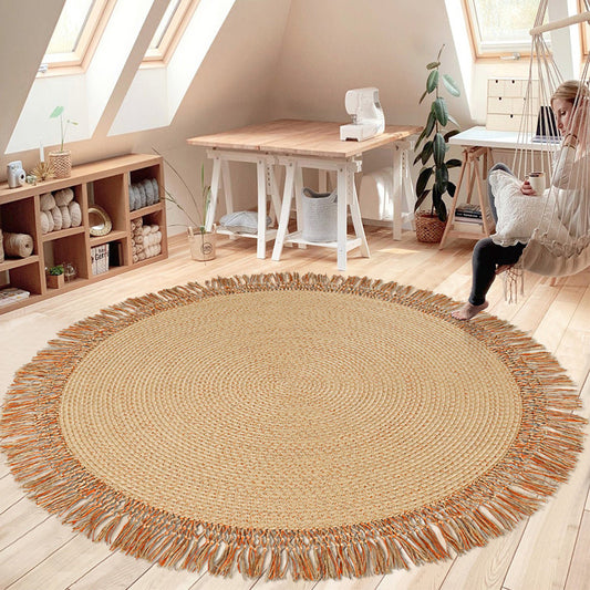 草編系列 手工編織黃麻流蘇圓形地毯