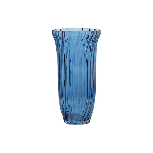 海洋流線 藍色直筒寬口透明玻璃花瓶