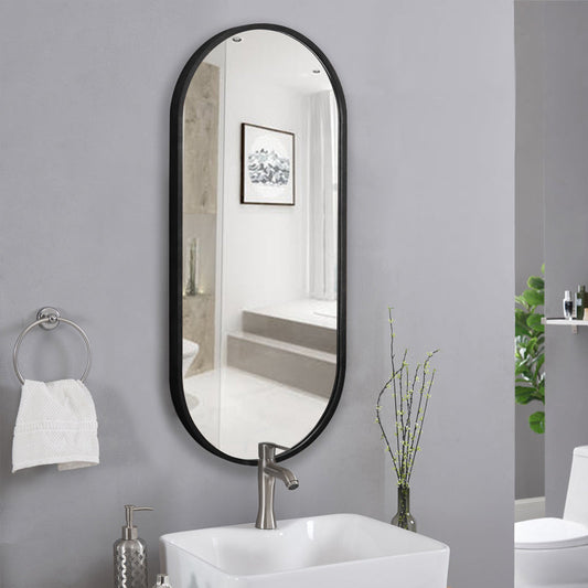 實木框 橢圓型浴室牆壁掛鏡 橢圓款/拱形款