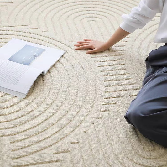 微防水矽藻絲 法式奶油色立體浮雕雕花地毯
